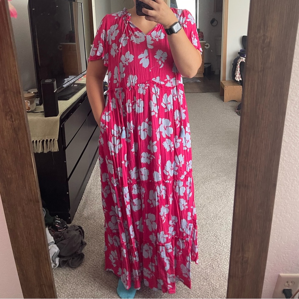 Easel Vibrant Pink and Blue Floral Maxi Dress
